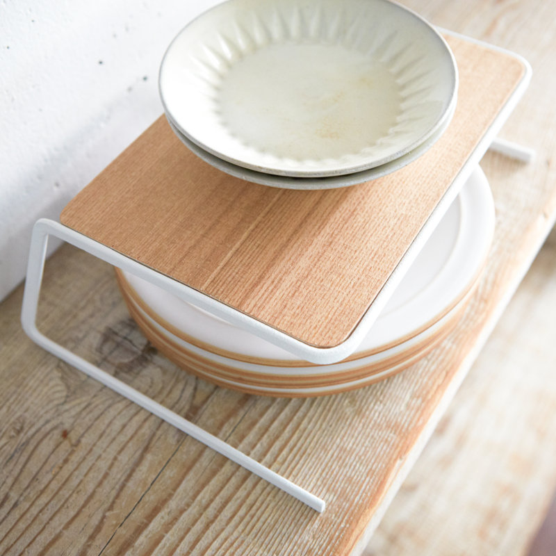 White Steel and Wood Small Dish Riser