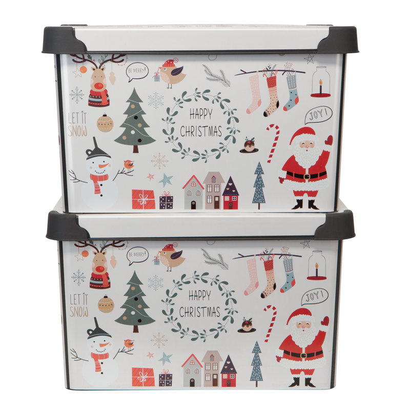 Happy Christmas Design Stackable Plastic Storage Tote with Lid
