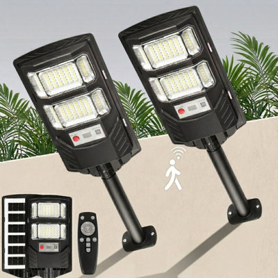 Solar Street Lights Outdoor Waterproof: 2 Pack LED Solar Dusk To Dawn Flood Light Outside 10000 Lumen Solar Powered Security Exterior Wall Mount Lamp Motion Sensor Remote Control For Yard Parking