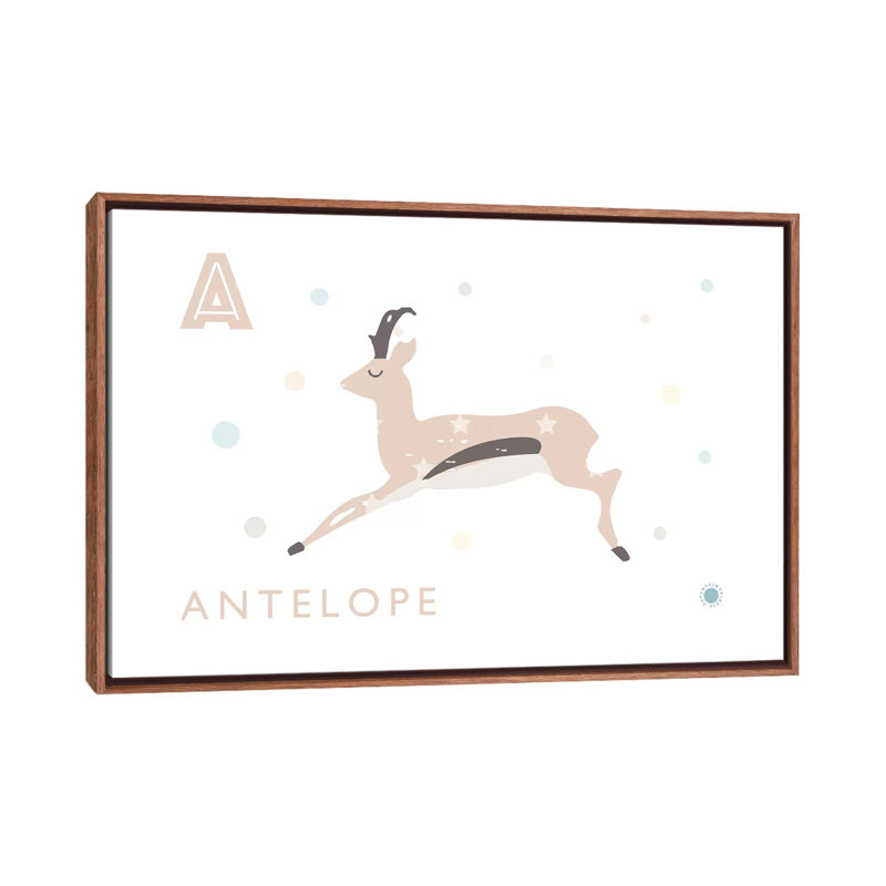 Antilope - impression d'art graphique, H 26 po x l 40 po x 1,5 po, Toile avec cadre brun, Pas de tapis