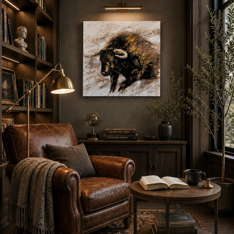 Gold Bull - peinture sur toile tendue, H 30 po x l 30 po