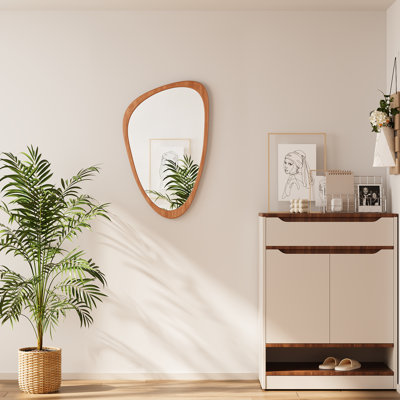Miroirs asymétriques, miroir mural ovale en bois pour salle de bain 30 po x 19 po, miroirs décoratifs modernes pour le salon, la chambre à coucher, la salle de bain et le vestibule