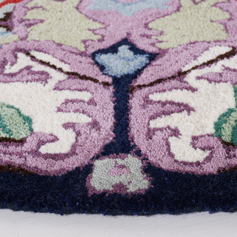 Tapis bleu marine / ivoire en laine touffeté à la main Couran, Rond 5 pi