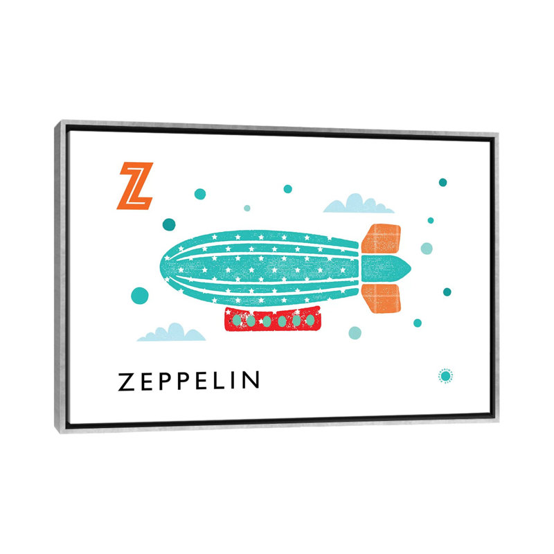 Z Is for Zeppelin - imprimé, H 40 po x l 60 po x 1,5 po, Toile avec cadre argenté, Aucun mat