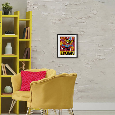 El Chapo Whimsical Cartoon Framed Print Under Glass, design by Jorge R. Gutierrez