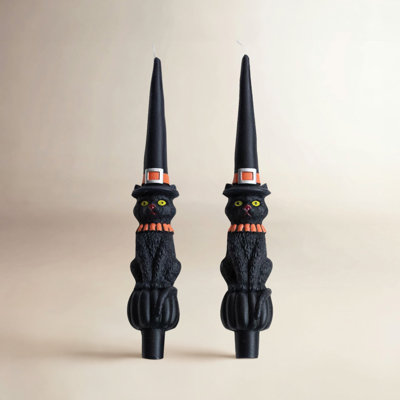 2-Piece Unscented Cat With Witch Hat Shaped Taper Candles In Box