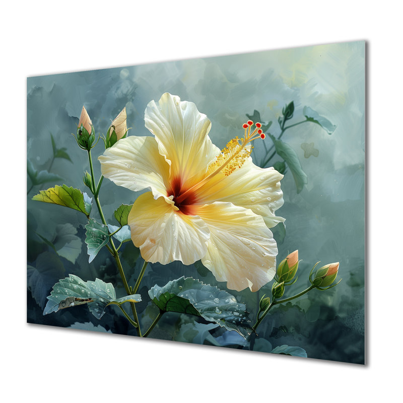 Décoration murale jaune et gris Hibiscus I - Hibiscus, H 24 po x l 32 po x P 1 po, Métal métal