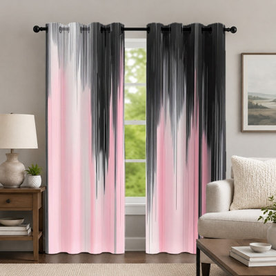 2 pièces rideaux à rayures verticales roses et noires, rideau de style art abstrait, rideaux à œillets à texture dégradée minimaliste contemporaine, habillage de fenêtre pour le décor de la chambre à coucher