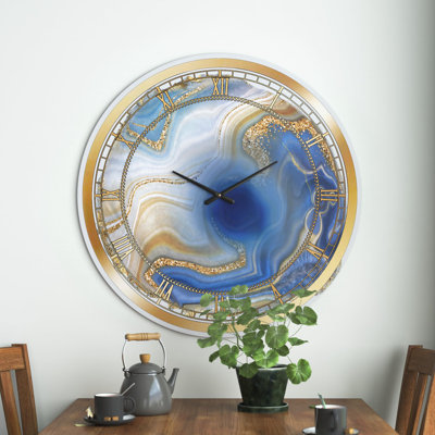 Océan bleu jaspe doré Agate I - horloge murale moderne