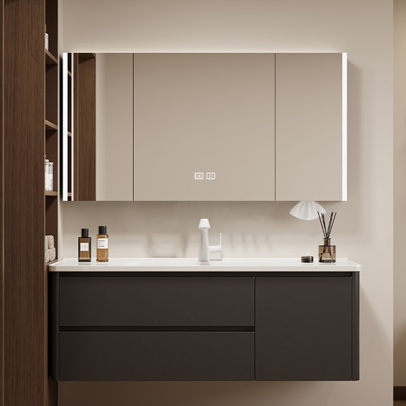 Armoire de salle de bain rétro, Noir, noir, noir, noir, 55.51"