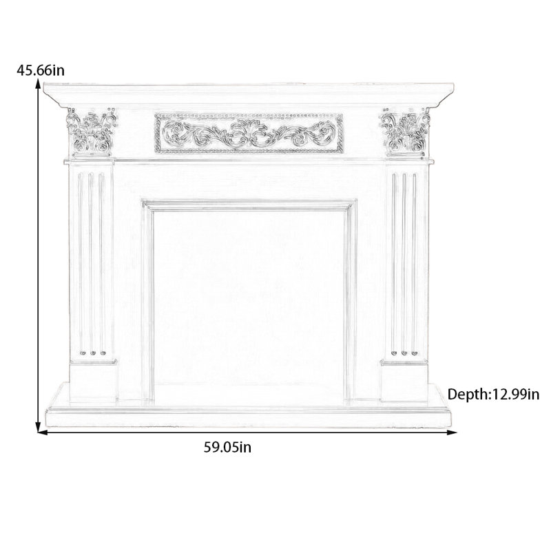 Three-dimensional carving craft fireplace, White, 45.66" H x 59.05" W x 12.99" D