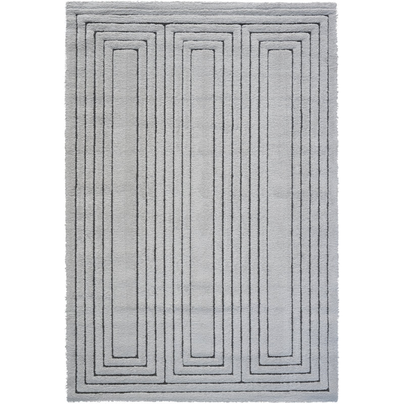 Tapis en polyester recyclé ivoire et gris anthracite Nube, Rectangle 5 pi 3 po x 7 pi 6 po