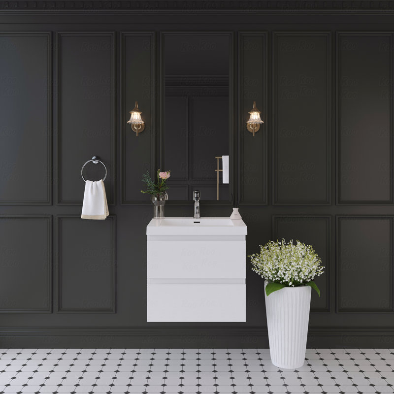Meuble-lavabo mural 24 po avec lavabo, meuble-lavabo mural moderne avec lavabo à surface solide et tiroirs à fermeture en douceur