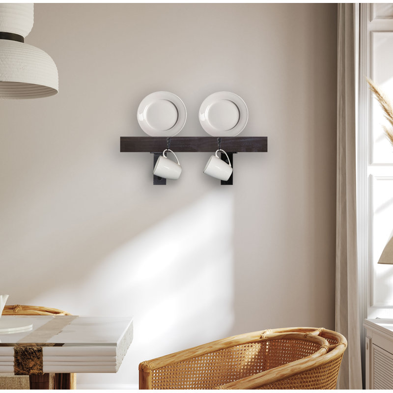 Rayne Plate Display Shelves With Hooks, Ebony, 18/3/2
