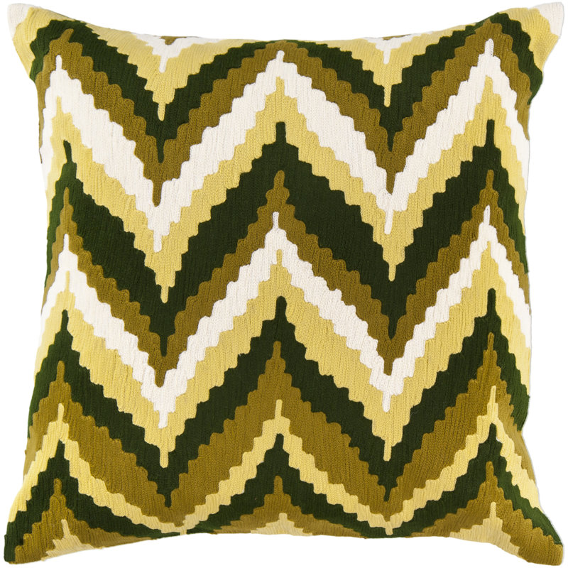 Chevron Cotton Pillow Cover, 18" x 18", Bright Yellow/Olive