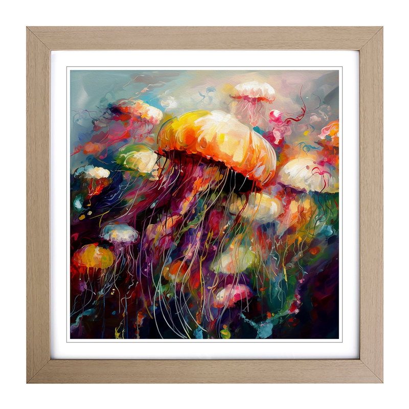 Jellyfish Post-Impressionism No.1 - Framed Print, Oak