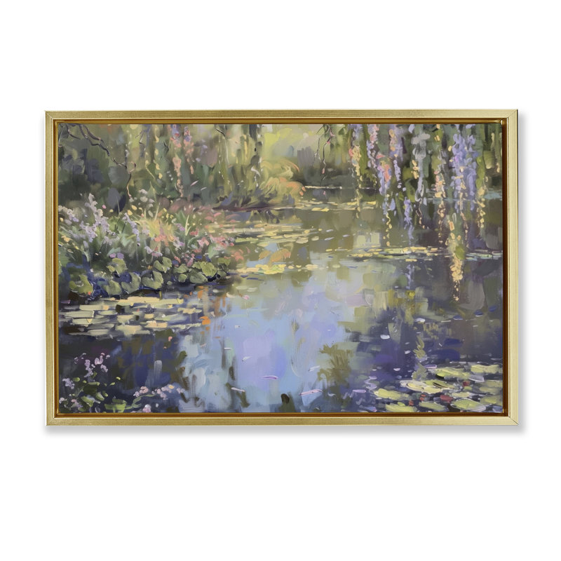  Morning on Lily Pond Canvas by LSR Design Studio, H 21 po x l 31 po, Cadre flottant métallique doré