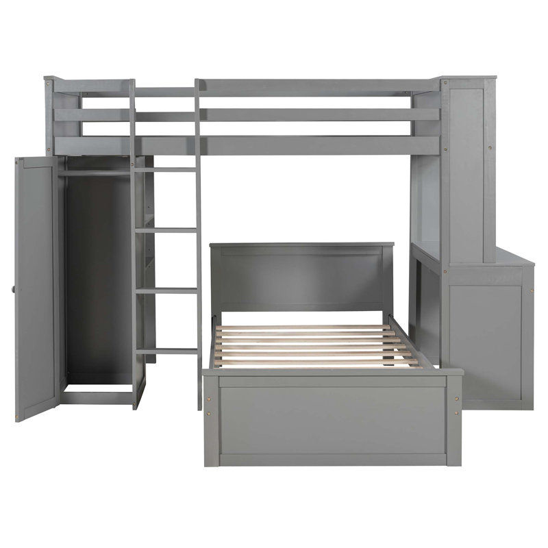 Space-Saving Loft Bed with Integrated Study and Storage, Gray