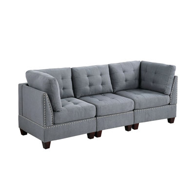 3 pièces modulaires, gris: tissu semblable au lin et formation de chaises de style bois stable