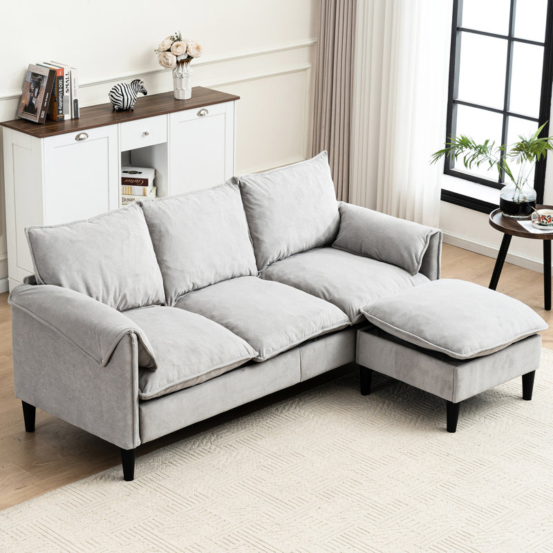En forme de L 3 avec rangement et tabouret de pieds beige - pour le salon, la chambre à coucher, le bureau, les petits espaces confortables, une pièce solide pour la construction de bureaux, un tissu confortable