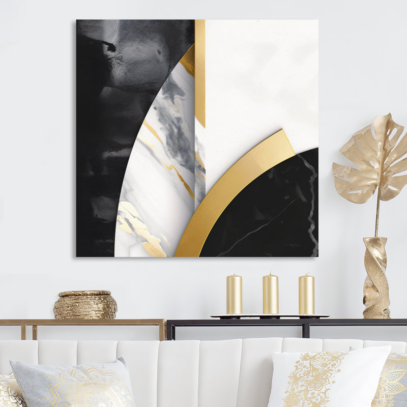 Gold and Black Marble geometric metal Wall art, 23" H x 23" W x 1" D