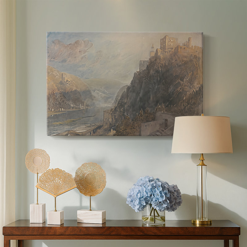 River Landscape with a Castle on a Cliff-J.M.W. Turner-Gallery Wrapped Canvas-c. early 19th Century, 40 x 60