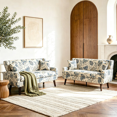 Upholstered Linen Blend Button Tufted Square Arm Loveseat
