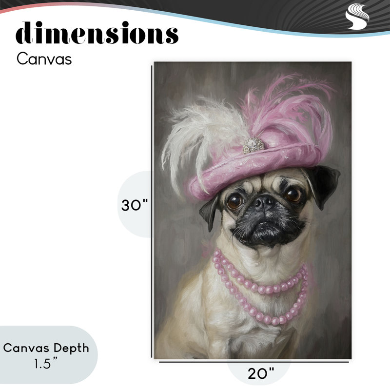 Lady Pug Portrait, toile par Tina LeCour, H 30 po x l 20 po