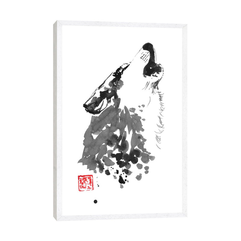 Cry Wolf by Péchane - Painting on Canvas, White Framed, 101.6 cm H x 66.04 cm W