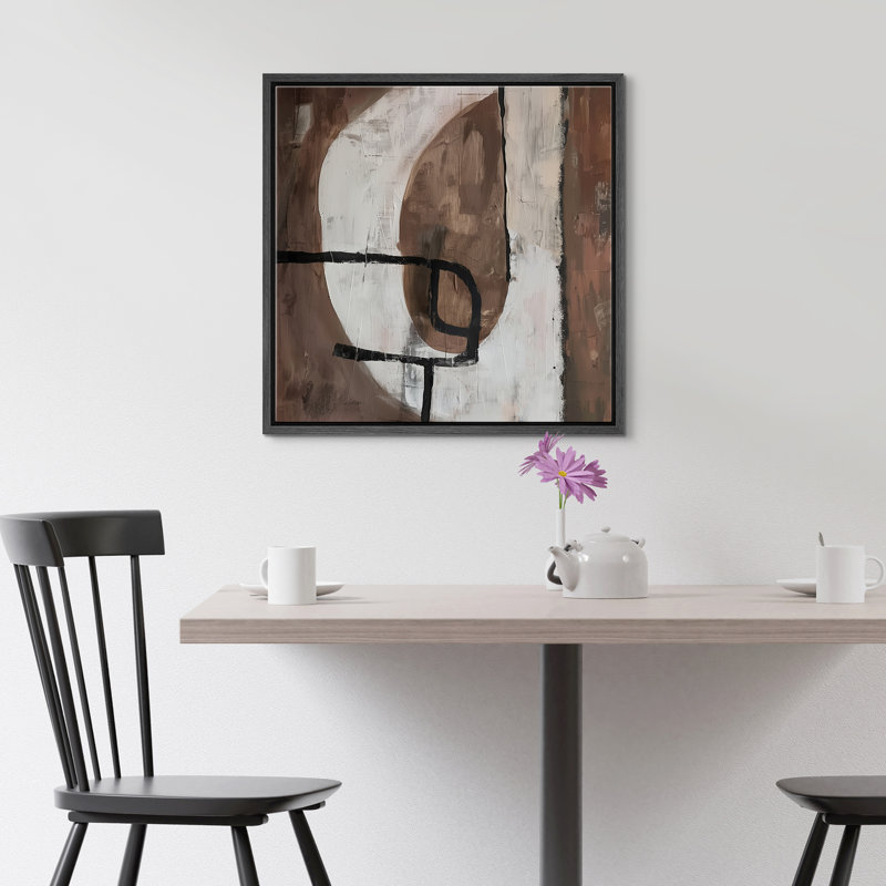 Style Mid-Century rétro brun foncé, formes abstraites neutres, grand cadre rustique, décor minimaliste, H 24 po x l 24 po