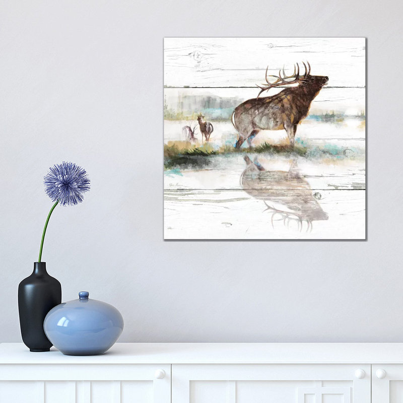 «Rustic Misty Elk» par Ruane Manning - reproduction d'art, Toile tendue, Aucun mat, H 18 po x l 18 po x 1,5 po