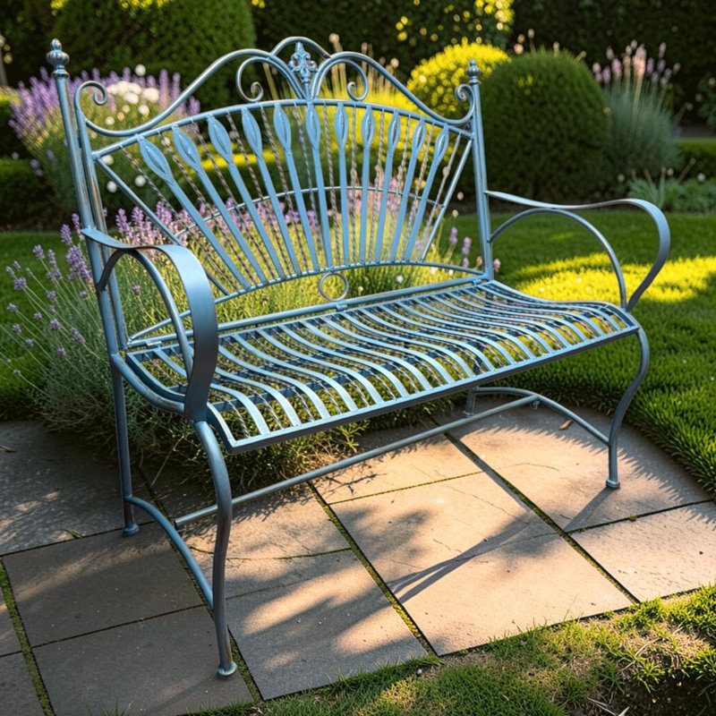 Matal Garden Bench, 104cm H x 111cm W x 61cm D, Blue