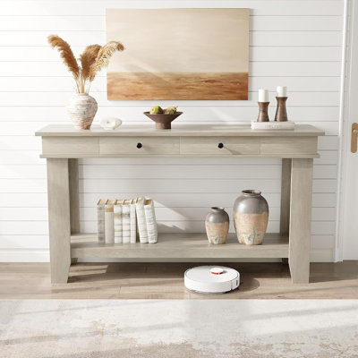 54 Inch Farmhouse Console Table – Wooden Entryway Sofa Table with 2 Spacious Drawers