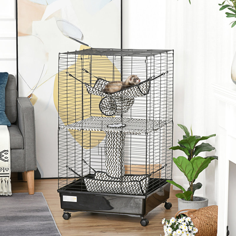 Cage à furet en métal de 42 po, noire - Livrée avec roues, freins et plateformes multiples pour animaux de compagnie