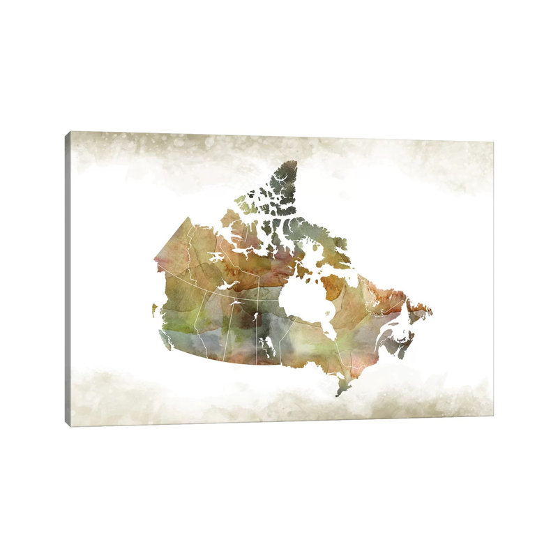 Canada Greenish Map par Walldecoraddict - Toile tendue, estampe numérique sur toile tendue, H 12 po x l 18 po x 1,5 po