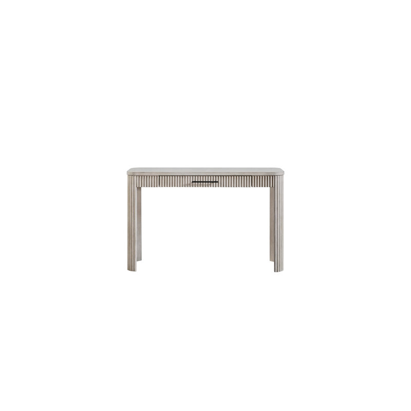 Reeded Front Writing Desk With Storage Drawer – Casual Transitional Design In Birch Veneer, Taupe