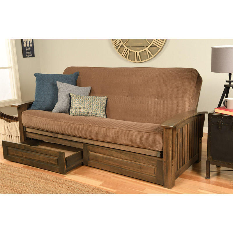 Stratford Full 83" Wide Futon Frame and Mattress, Yes, Marmont Mocha