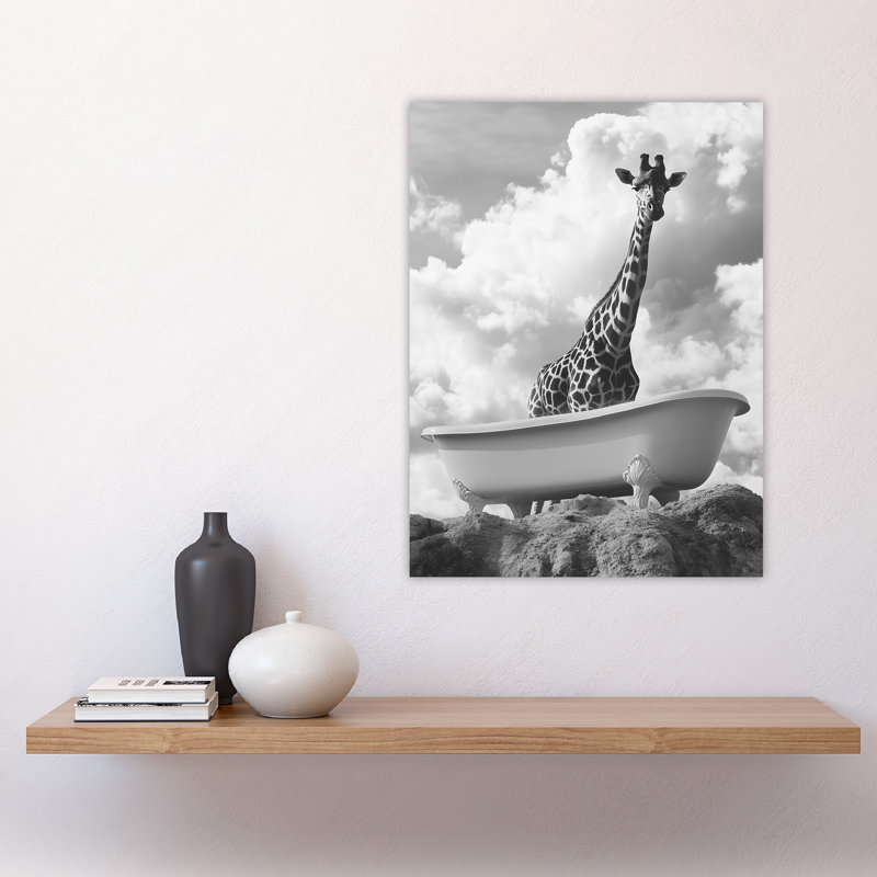 Giraffe in Bathtub on a Hill Surreal Wall Art Print