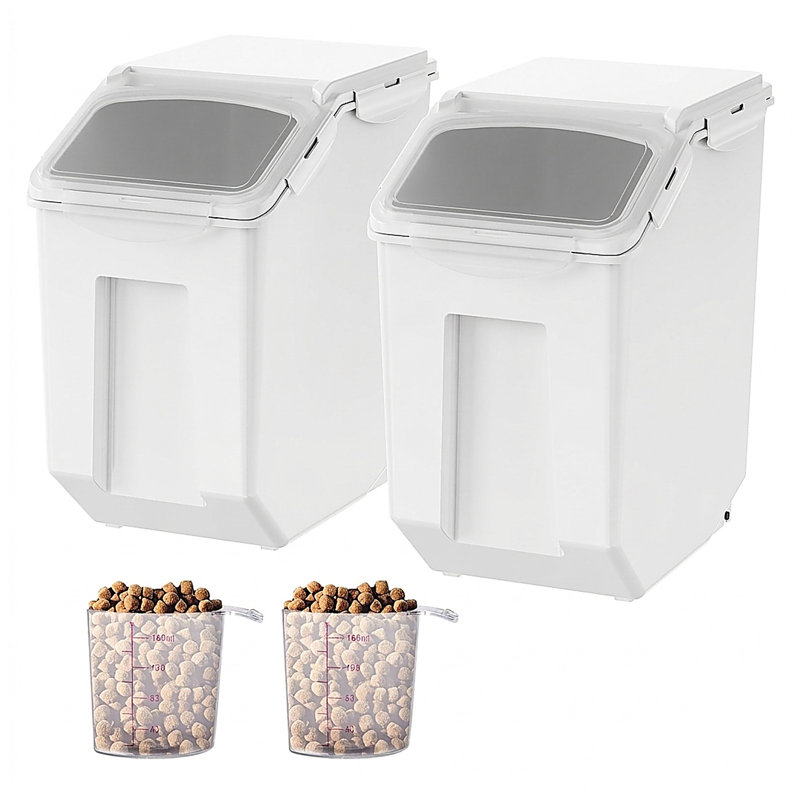 Ensemble de 2 boîtes de rangement pour ingrédients, distributeur hermétique de 15 litres avec 6 couvercles à verrouillage latéral, joints en silicone, verre doseur et roulettes, rouge
