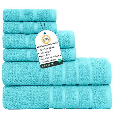 6 Piece 100% Cotton Towel Set | Combed Cotton Bath Towels, Hand Towels & Washcloths | 625 GSM Super Absorbent, Quick Dry, Plush, Double Stitched