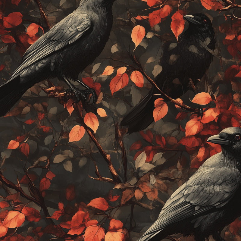 Papier peint oiseaux, automne foncé