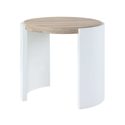Table de bout à finition ultrabrillante en chêne et blanc, 26 po x 26 po x 24 po, capacité de poids de 40 lb, bois composite, structure en bois synthétique de 26 po x 26 po x 24 po, construction solide