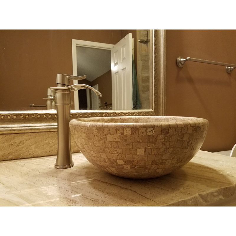 TashMart Mosaic 16'' Stone Circular Bathroom Sink, Afyon Noce