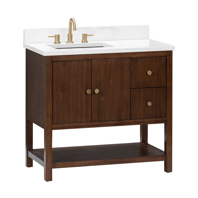 Zoe 37" Walnut Vanity with White Quartz Top