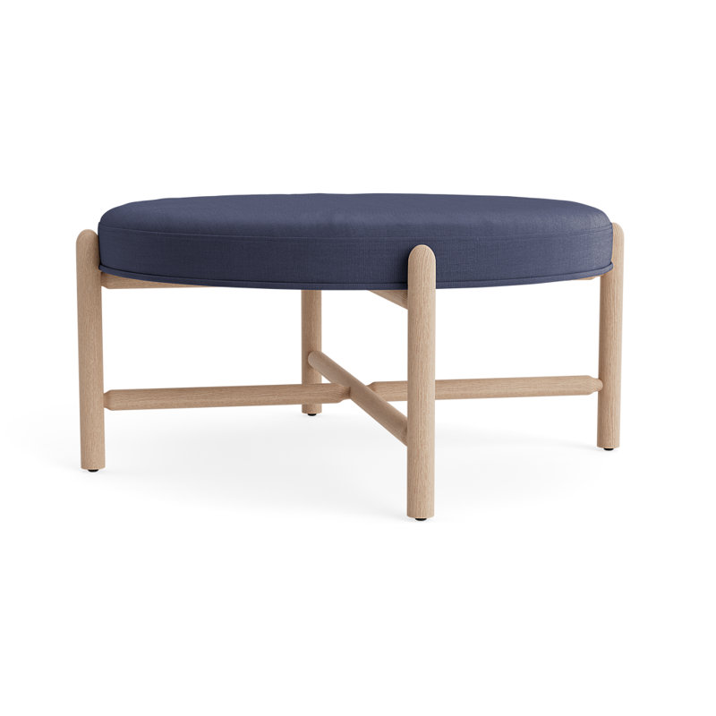 Vane 36" Round Ottoman, Navy, Oak