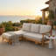 Ensemble de canapé de patio en L en bois d'acacia, meubles modulaires d'extérieur, causeuse et méridienne avec coussins beiges résistants à l'eau