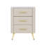 Table de chevet rembourrée en bois avec 3 tiroirs et pieds et poignées en métal, table de chevet avec plan de travail autocollant marbré - beige