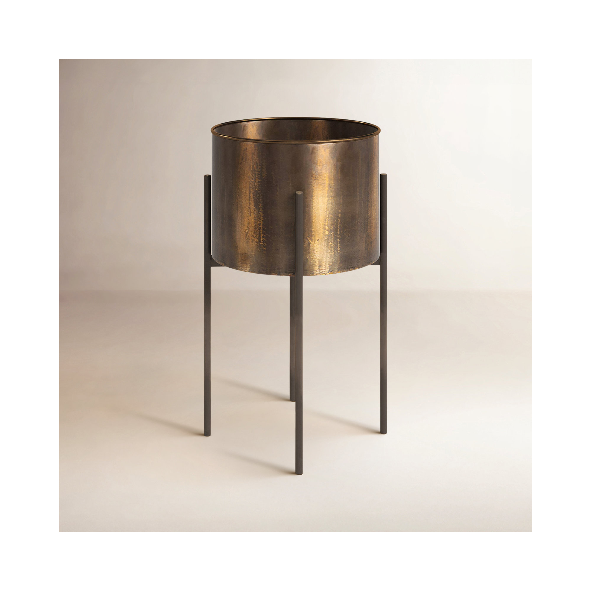 Brinley Metal Planter, 26" H x 15" W x 15" D, Weathered Brass