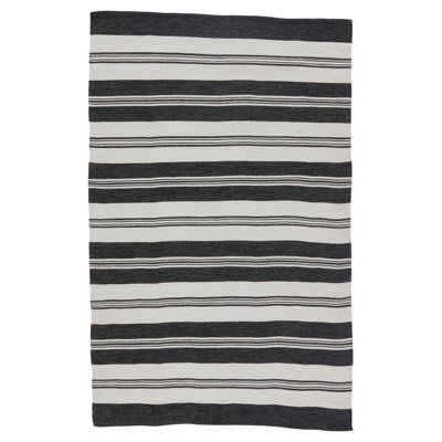 Wendy Jane Striped Flat Woven Flatweave Recycle Indoor / Outdoor Area Rug in Black/Gray