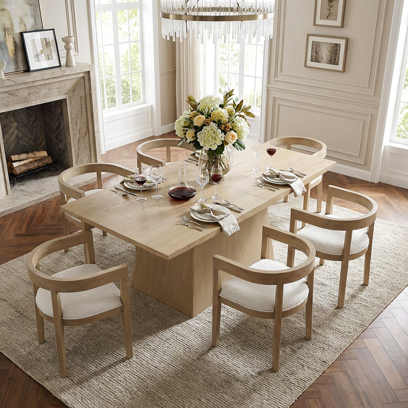 Declan 7-Piece Dining Table Set With Upholstered Arm Chairs